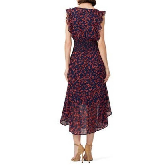 Slate & Willow Navy Smocked Waist Red Orange Printed Florals Dress Size XS - Picture 2 of 15